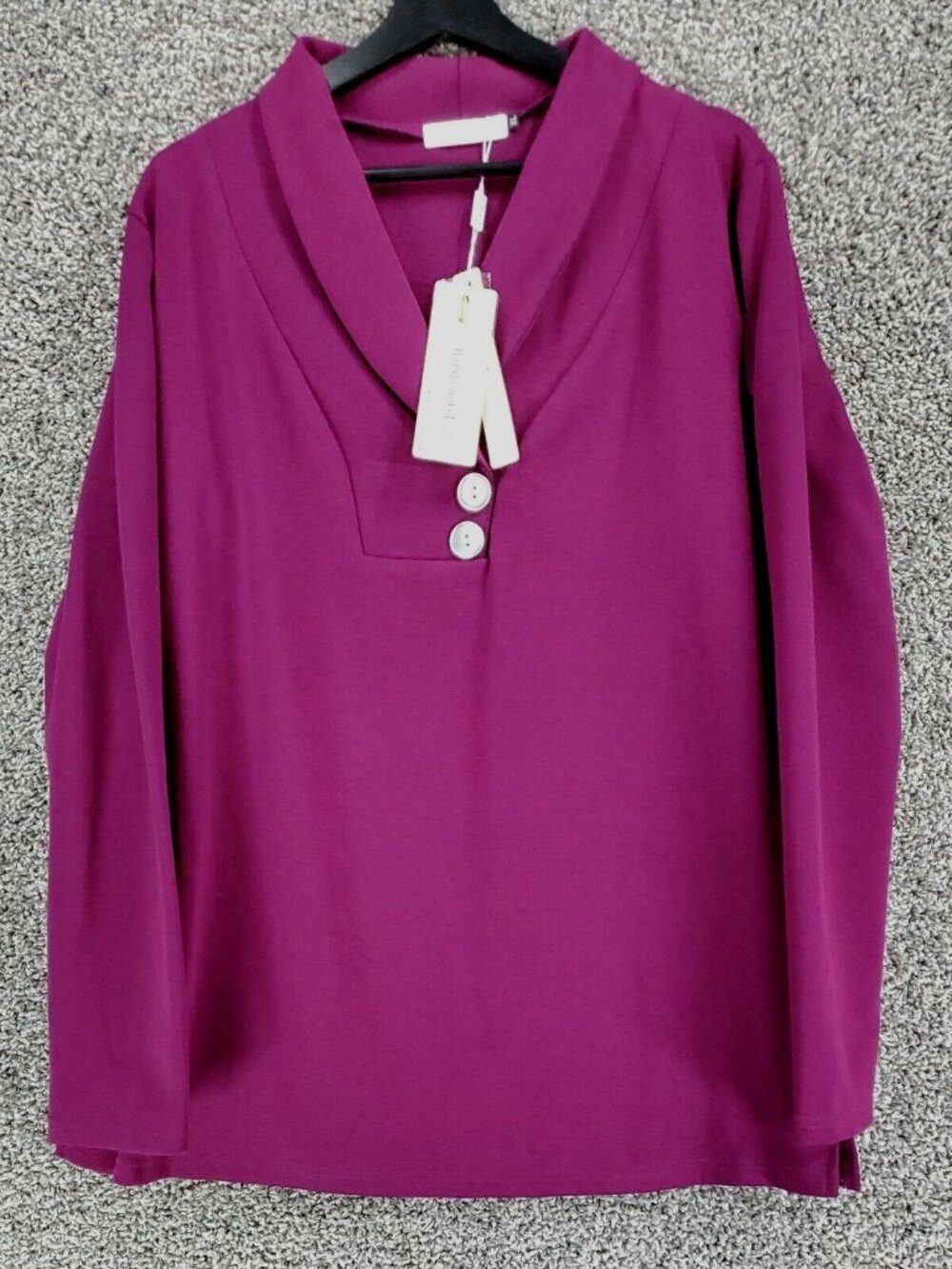 BaiSheng V Neck Tunic Purple Shirt with Two Silver Buttons Woman's Size XL NWT